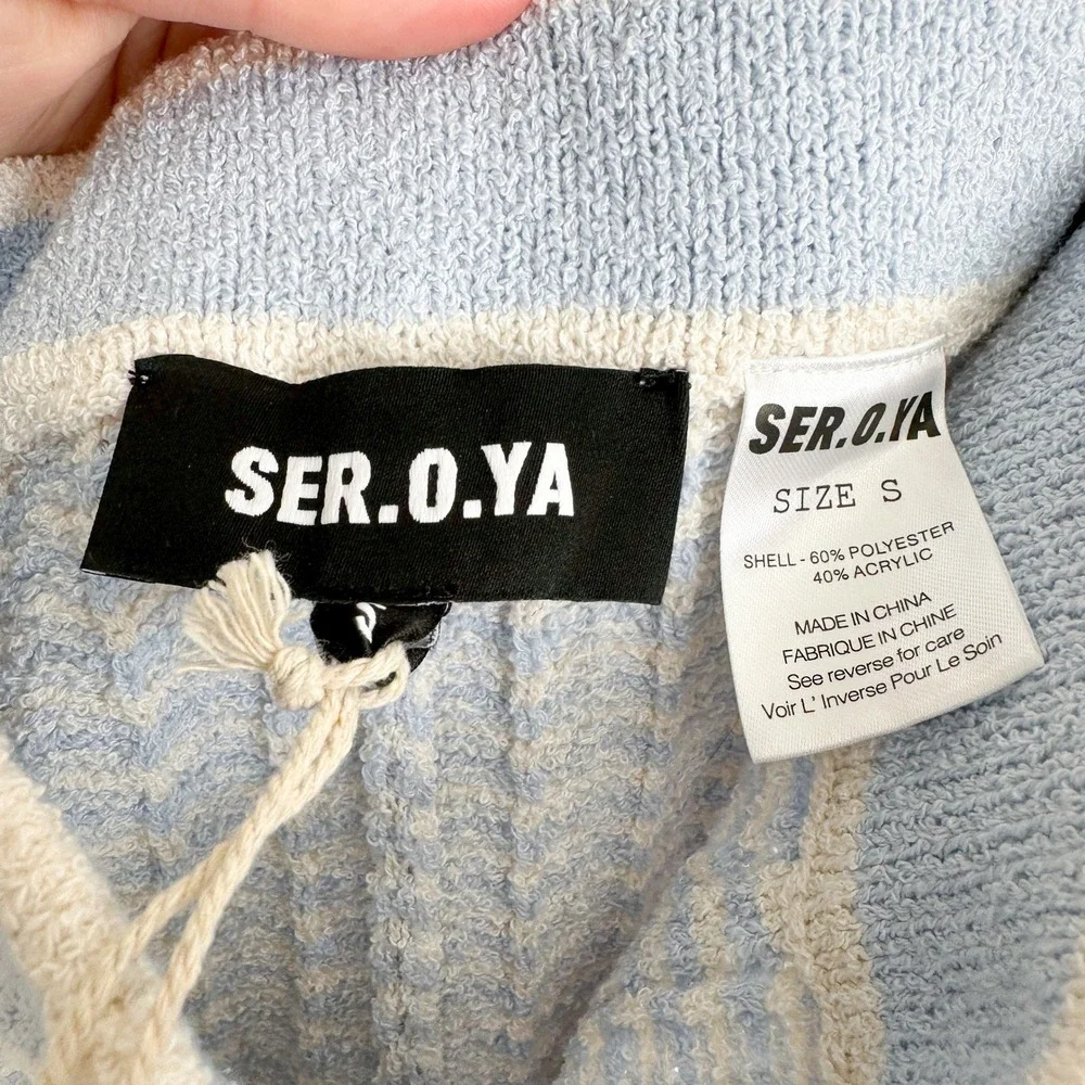 SER.O.YA‎ | NWT Louie Knit Hot Mini Shorts in Ice Blue/Eggshell